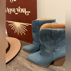Qupid Denim Western Booties